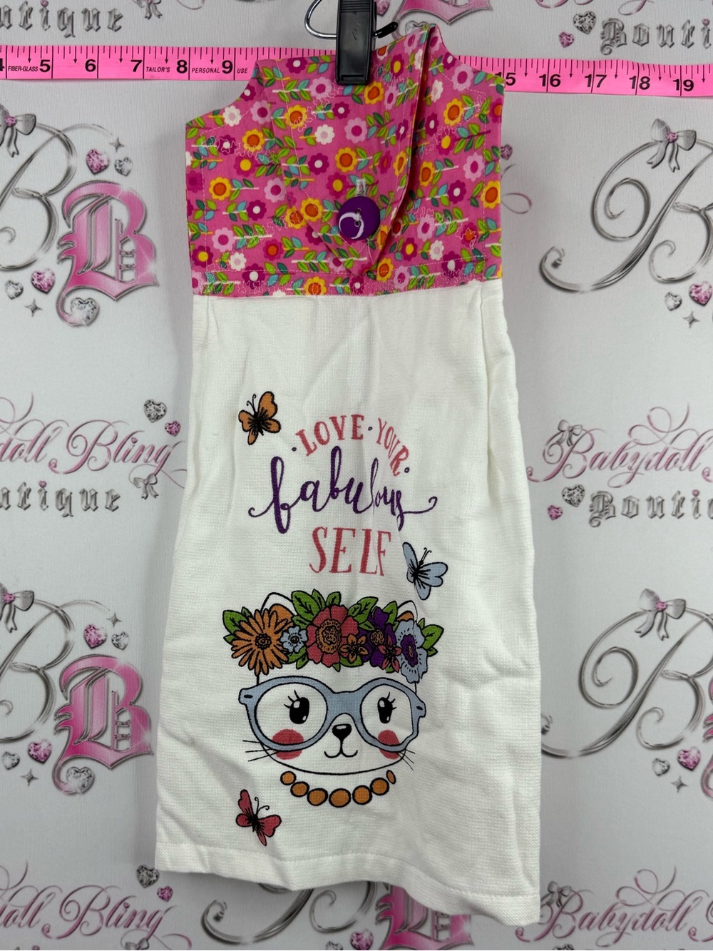 Kitchen towel hands White & Pink Floral 'Love Your Fabulous Self' Kitchen Towel